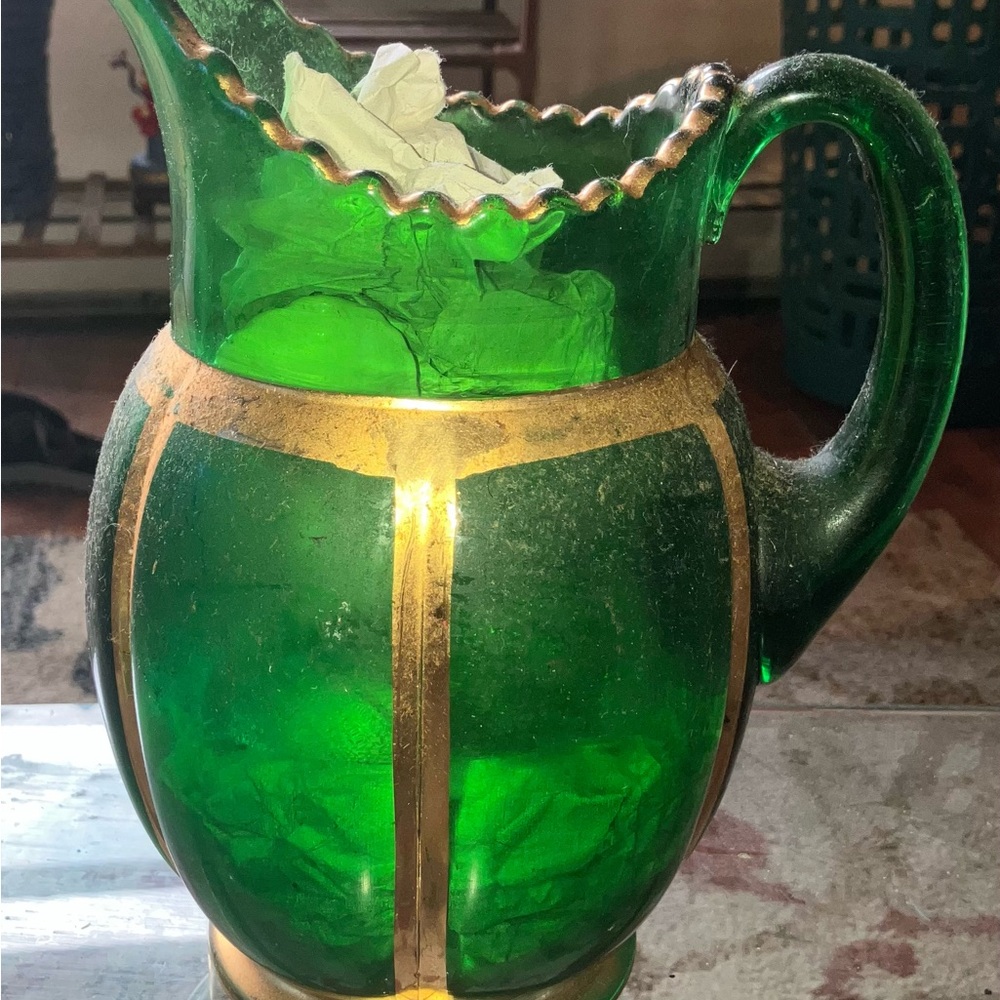 EAPG Green and Gold Pitcher